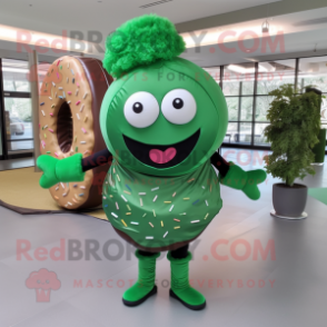 Forest Green Donut mascot costume character dressed with a Blouse and Headbands