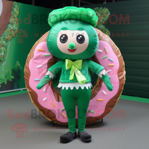 Forest Green Donut mascot costume character dressed with a Blouse and Headbands
