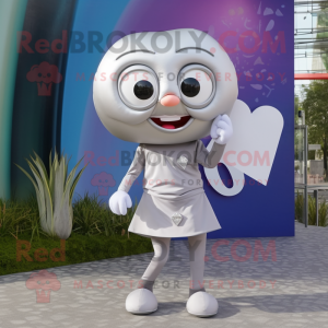 Silver Love Letter mascot costume character dressed with a Tank Top and Foot pads