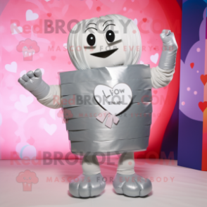 Silver Love Letter mascot costume character dressed with a Tank Top and Foot pads