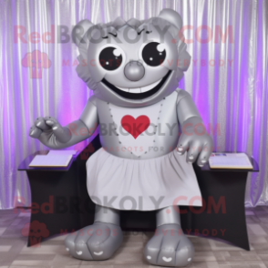 Silver Love Letter mascot costume character dressed with a Tank Top and Foot pads