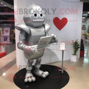 Silver Love Letter mascot costume character dressed with a Tank Top and Foot pads