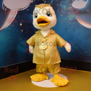 Gold Gosling mascot costume character dressed with a Romper and Necklaces