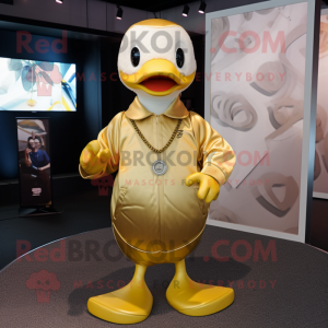 Gold Gosling mascot costume character dressed with a Romper and Necklaces