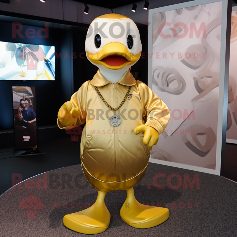 Gold Gosling mascot costume character dressed with a Romper and Necklaces