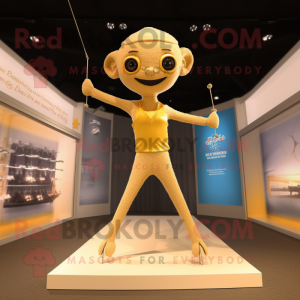 Gold Trapeze Artist mascot costume character dressed with a Yoga Pants and Tie pins