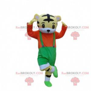 Little tiger mascot with overalls, tiger costume -