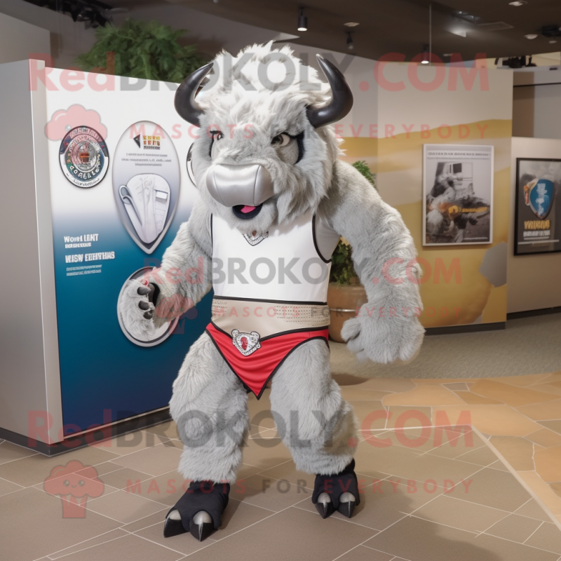 Silver Bison mascot costume character dressed with a Shorts and Keychains