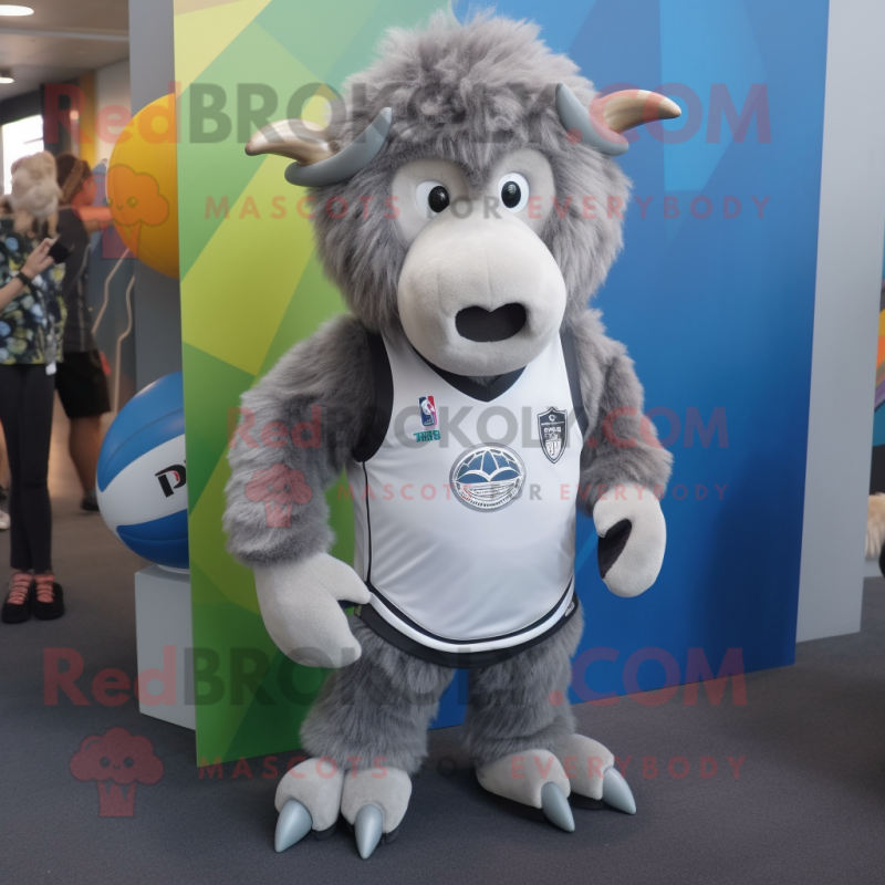 Silver Bison mascot costume character dressed with a Shorts and Keychains