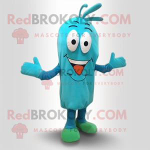 Teal Shrimp Scampi mascot costume character dressed with a Sheath Dress and Shoe laces