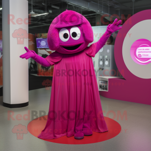 Magenta Pink mascot costume character dressed with a Maxi Dress and Rings