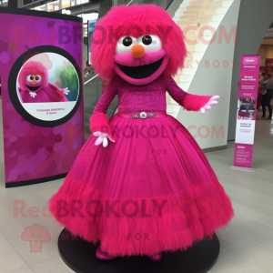 Magenta Pink mascot costume character dressed with a Maxi Dress and Rings
