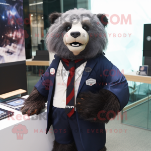 Navy Sloth Bear mascot costume character dressed with a Blazer and Scarves