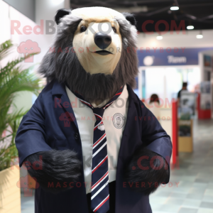 Navy Sloth Bear mascot costume character dressed with a Blazer and Scarves