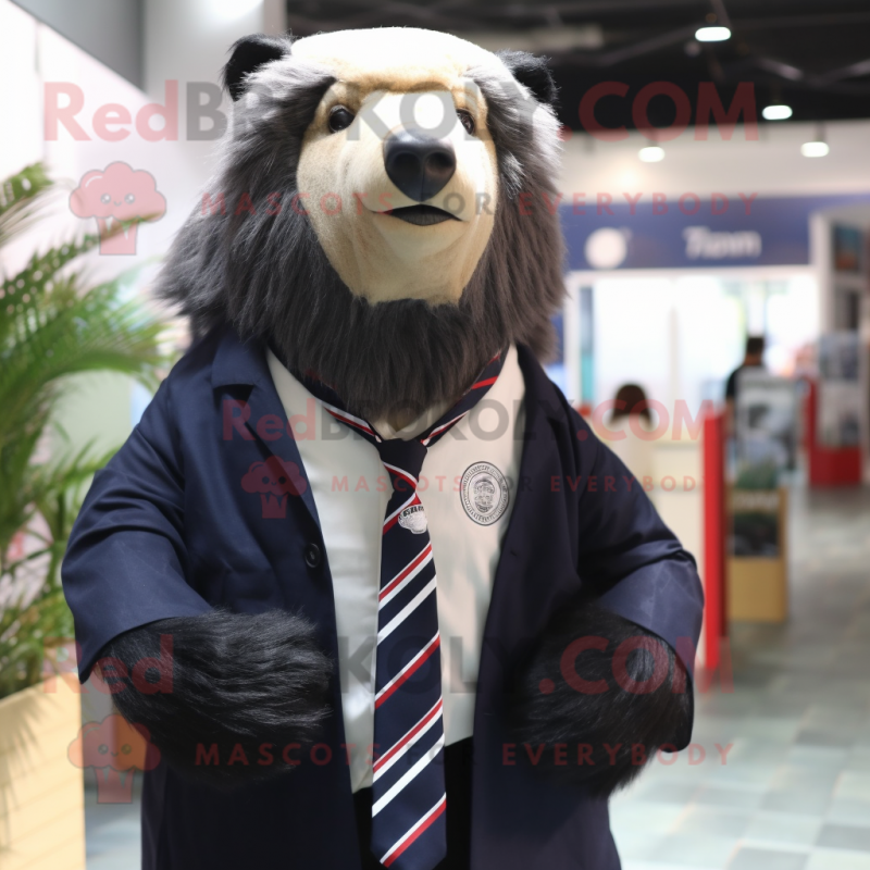 Navy Sloth Bear mascot costume character dressed with a Blazer and Scarves