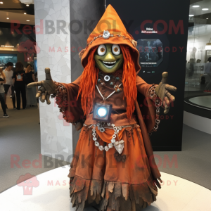 Rust Witch mascot costume character dressed with a Dress and Necklaces