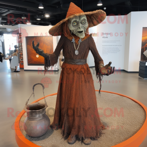 Rust Witch mascot costume character dressed with a Dress and Necklaces