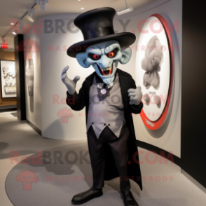 Gray Vampire mascot costume character dressed with a Trousers and Hat pins