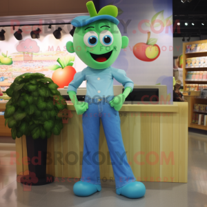 Cyan Apple maskot kostume...