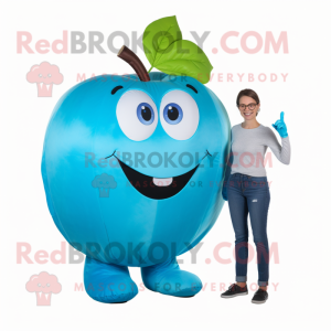 Cyan Apple maskot kostym...