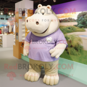 Beige Hippopotamus mascot costume character dressed with a Polo Tee and Shoe laces