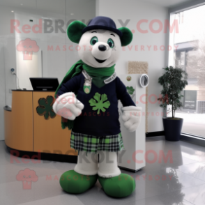 Navy Four Leaf Clover mascot costume character dressed with a Sweater and Scarf clips
