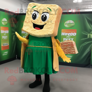 Forest Green Grilled Cheese Sandwich mascot costume character dressed with a Dress and Scarves