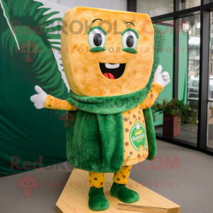 Forest Green Grilled Cheese Sandwich mascot costume character dressed with a Dress and Scarves