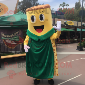 Forest Green Grilled Cheese Sandwich mascot costume character dressed with a Dress and Scarves