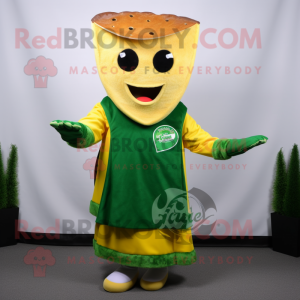 Forest Green Grilled Cheese Sandwich mascot costume character dressed with a Dress and Scarves