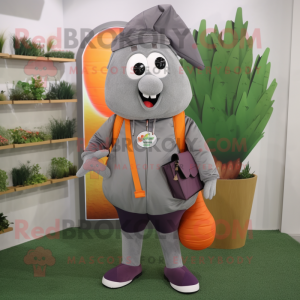 Gray Carrot mascot costume character dressed with a Windbreaker and Wallets