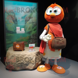 Rust Mandarin mascot costume character dressed with a Henley Tee and Wallets