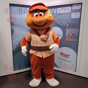 Rust Mandarin mascot costume character dressed with a Henley Tee and Wallets