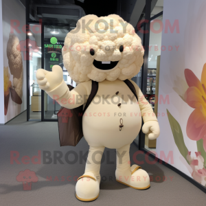 Beige Cauliflower mascot costume character dressed with a Chinos and Clutch bags