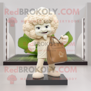 Beige Cauliflower mascot costume character dressed with a Chinos and Clutch bags