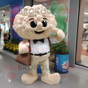Beige Cauliflower mascot costume character dressed with a Chinos and Clutch bags