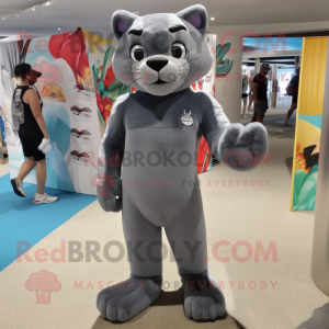 Gray Puma mascot costume character dressed with a Swimwear and Shoe clips