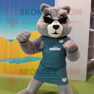 Gray Puma mascot costume character dressed with a Swimwear and Shoe clips