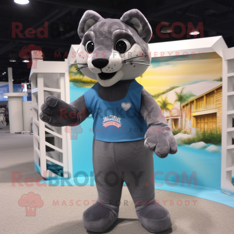 Gray Puma mascot costume character dressed with a Swimwear and Shoe clips