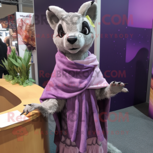 Lavender Hyena mascot costume character dressed with a Wrap Skirt and Shawls