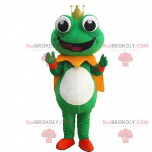 Mascotte de grenouille verte avec une couronne et une cape -