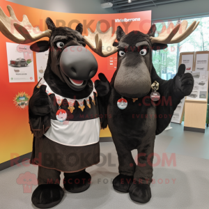 Black Moose mascot costume character dressed with a Mini Dress and Wraps