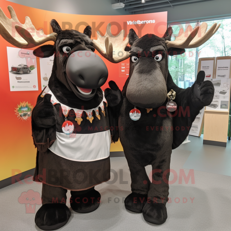 Black Moose mascot costume character dressed with a Mini Dress and Wraps Black Moose mascot costume character dressed with a Mini Dress and Wraps