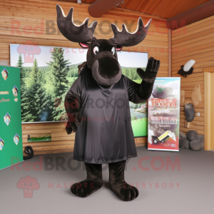Black Moose mascot costume character dressed with a Mini Dress and Wraps