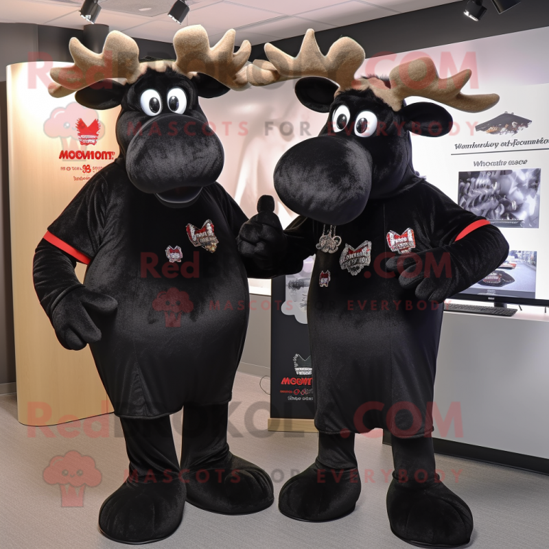 Black Moose mascot costume character dressed with a Mini Dress and Wraps