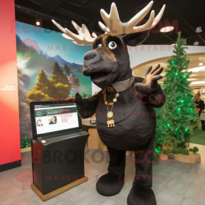 Black Moose mascot costume character dressed with a Mini Dress and Wraps