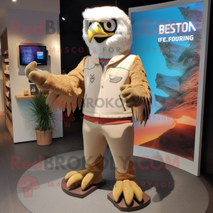 Beige Haast'S Eagle mascot costume character dressed with a Capri Pants and Smartwatches