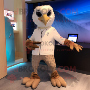 Beige Haast'S Eagle mascot costume character dressed with a Capri Pants and Smartwatches