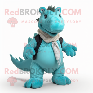 Turquoise Ankylosaurus mascot costume character dressed with a Chinos and Scarf clips