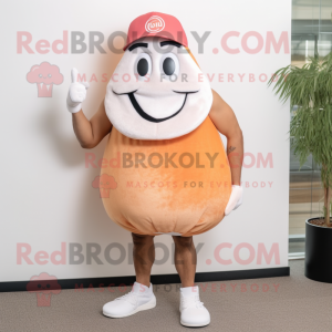 Peach Oyster mascot costume character dressed with a Tank Top and Beanies